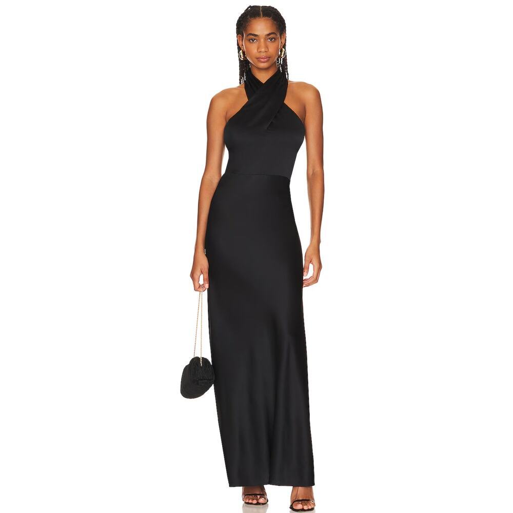 B55 Veronica Beard Alberta Silk Evening Gown Dress 8 Halter Long Wedding Guest - Picture 5 of 13